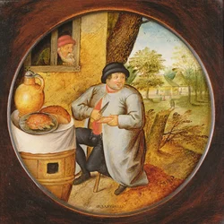 De man die hout en vlees snijdt met hetzelfde mes